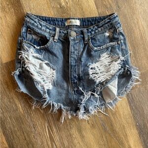 Mahina Distressed Blue Denim Shorts
